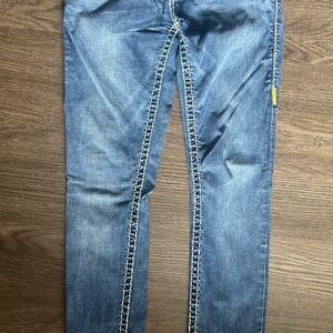 Blue Denim Jeans with Contrast Stitching
